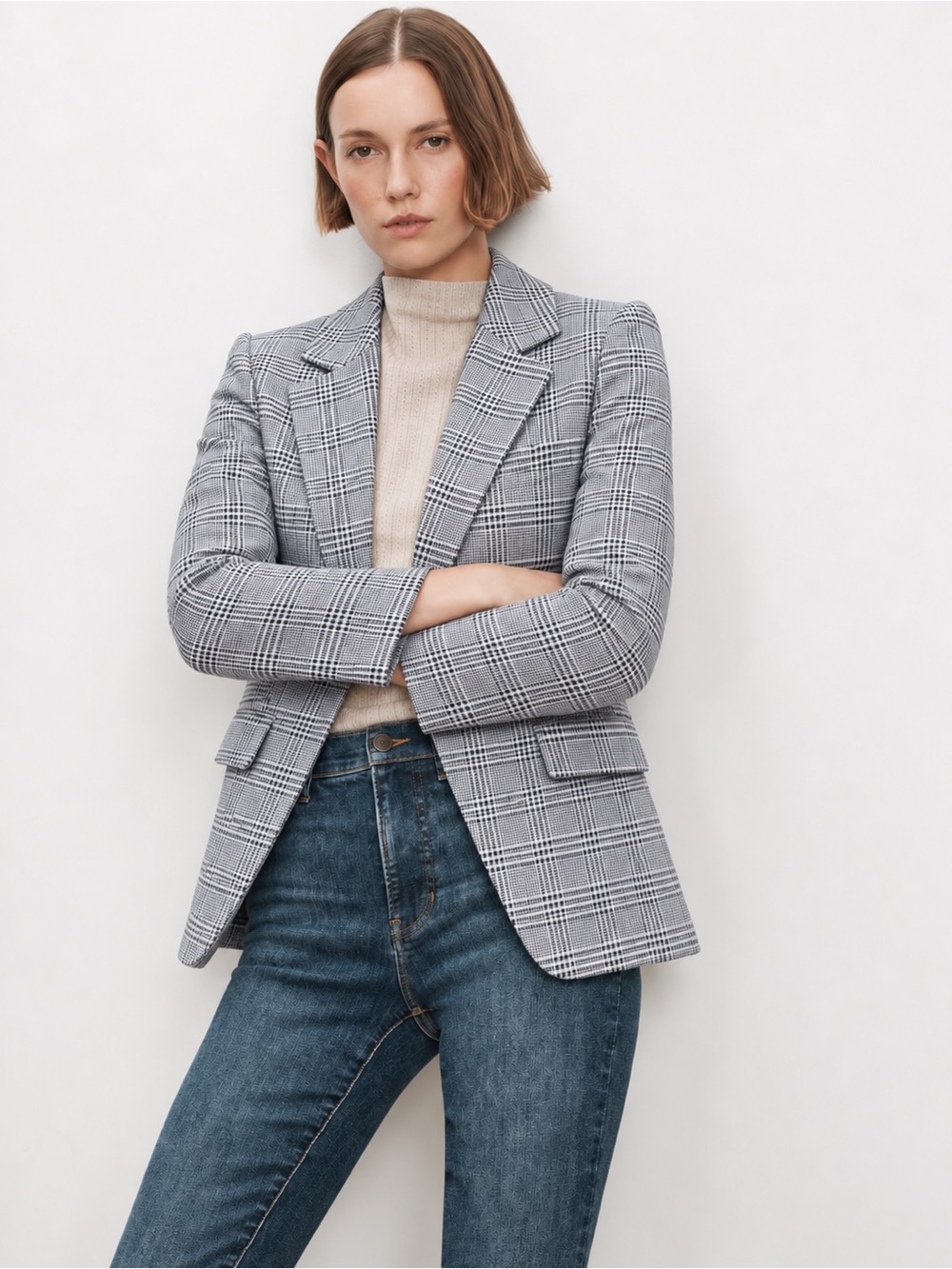 Veronica Beard Leo Schoolboy Glen Black Plaid Jacket